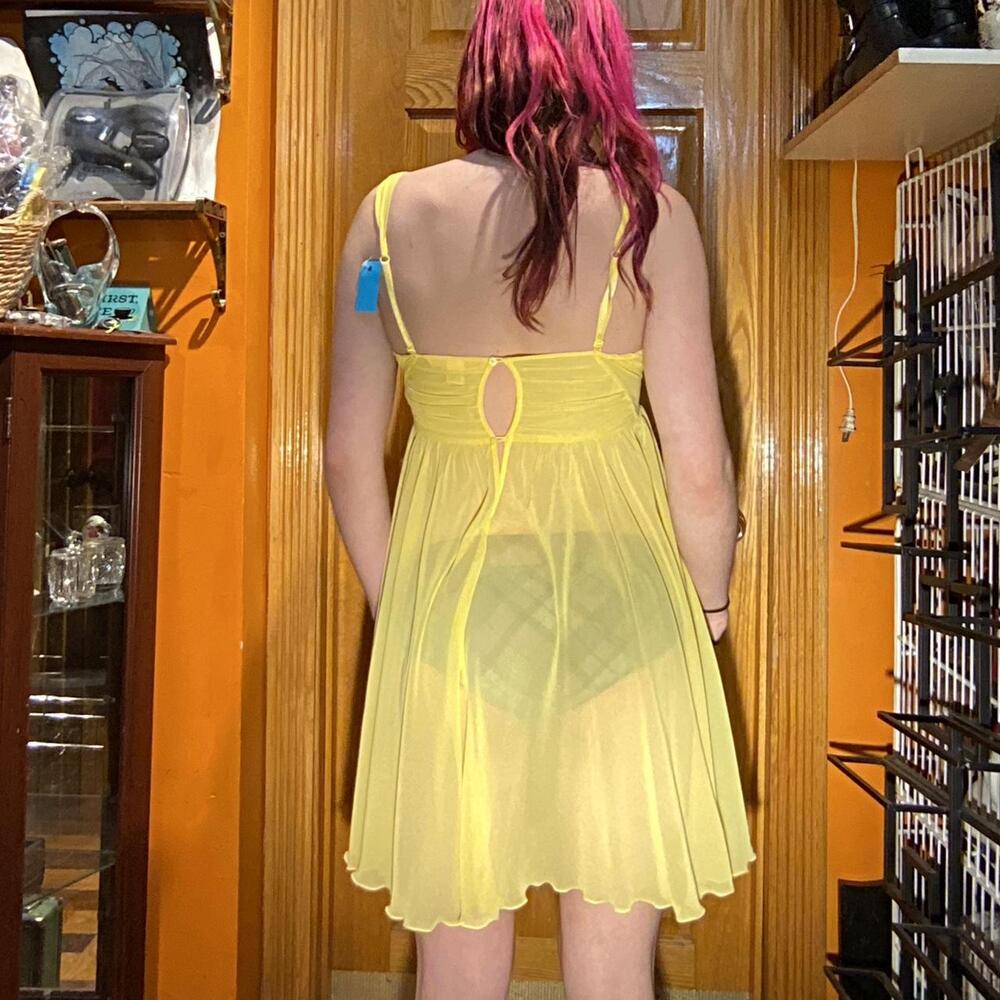 Yellow sheer vintage victorias secret babydoll a line dress - Picture 4 of 4